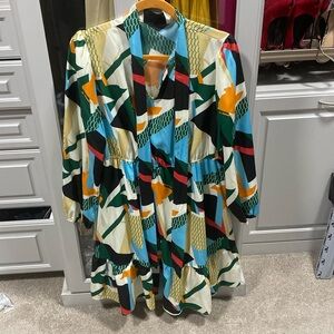 SHEIN Printed Skater Dress with Neck Tie